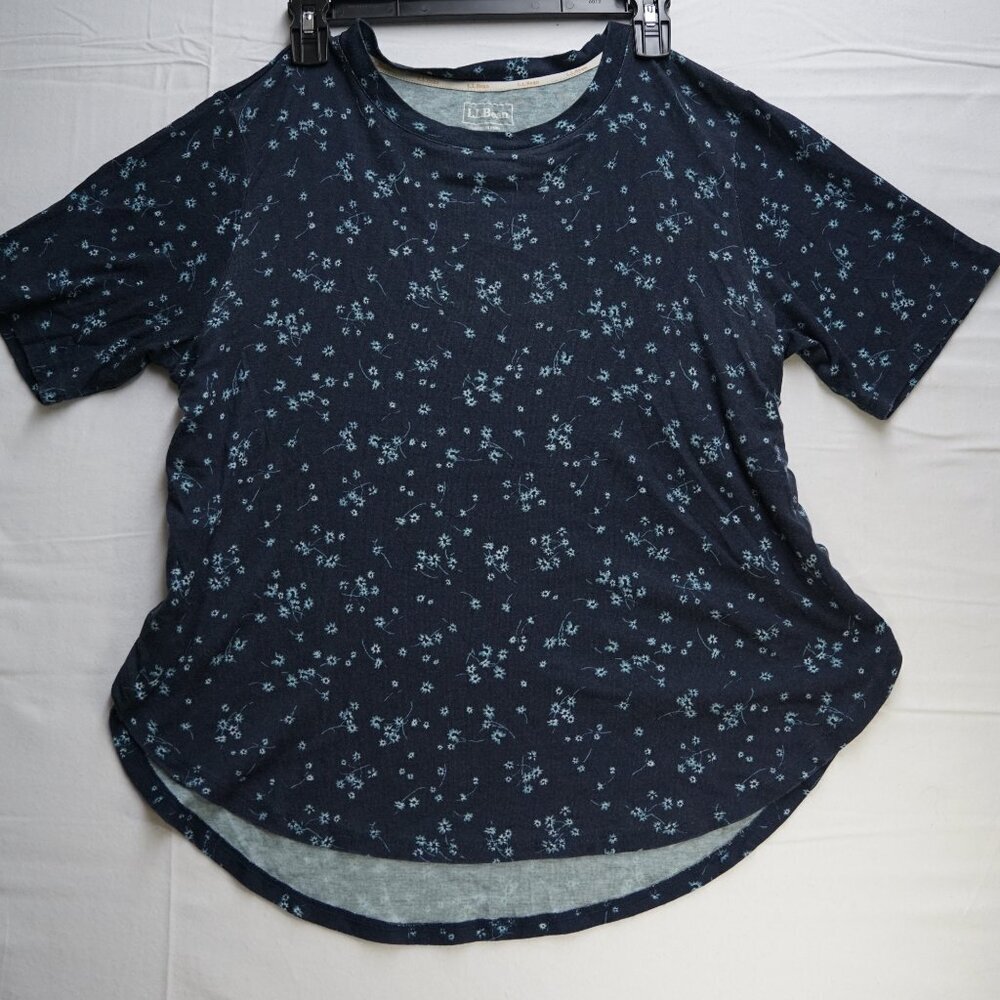 L.L.Bean Women's T-Shirt, Size Small, Blue & White Floral - Picture 2 of 4